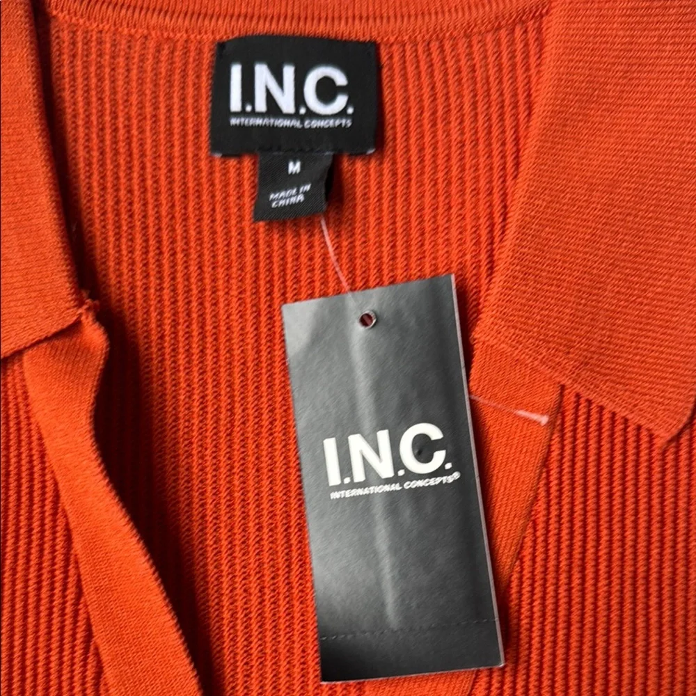 INC International Orange Sleeveless Ribbed Polo Sweater Top Size Medium NWT